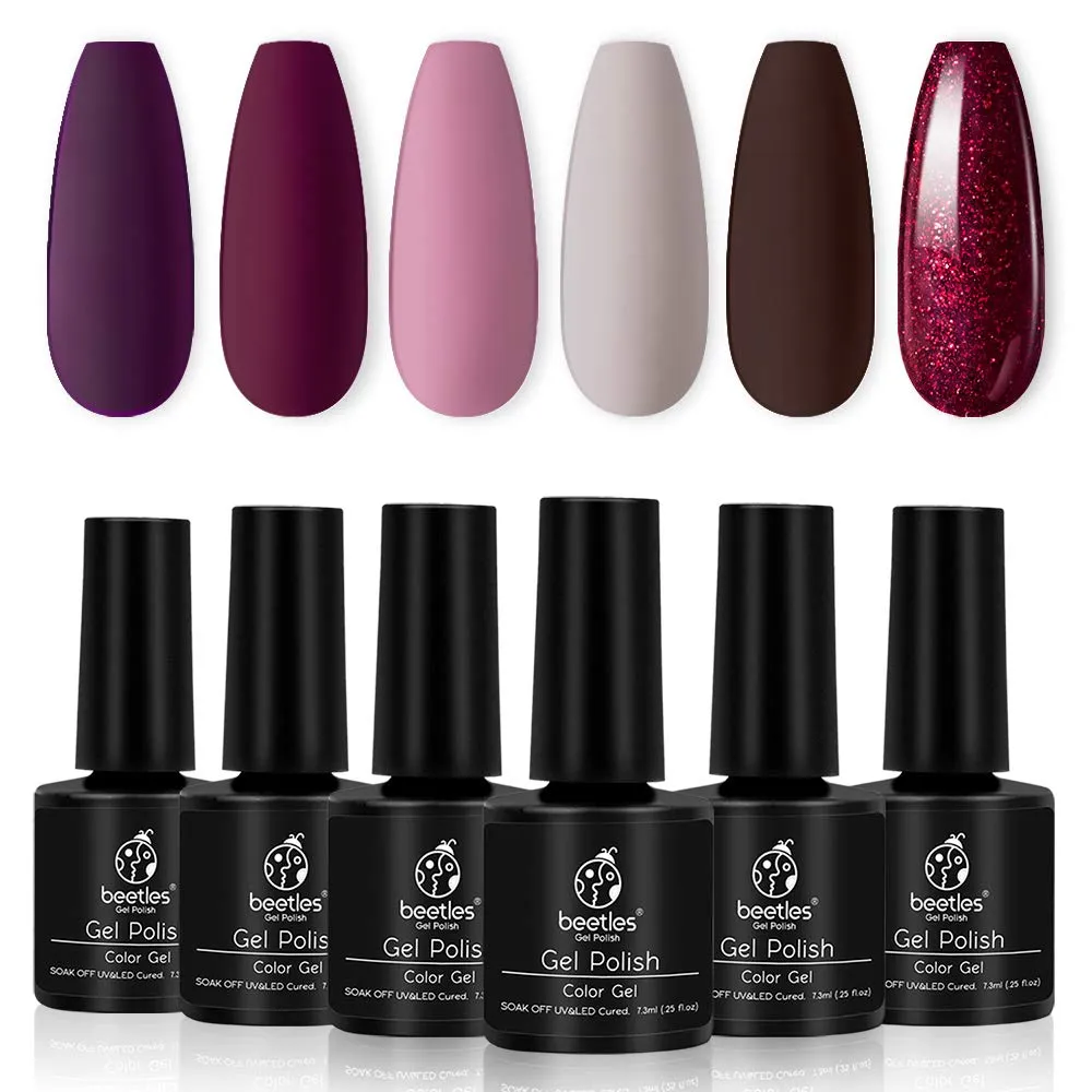 Beetles Valentine's Day Glitter Baby Pink Red Gel Nail Polish Set 6 Colors Pink White Gel Polish Kit Soak Off LED Lamp Nail Gel Kit Christmas New Year Girlfriend Gift for Women Mom Manicure Kit