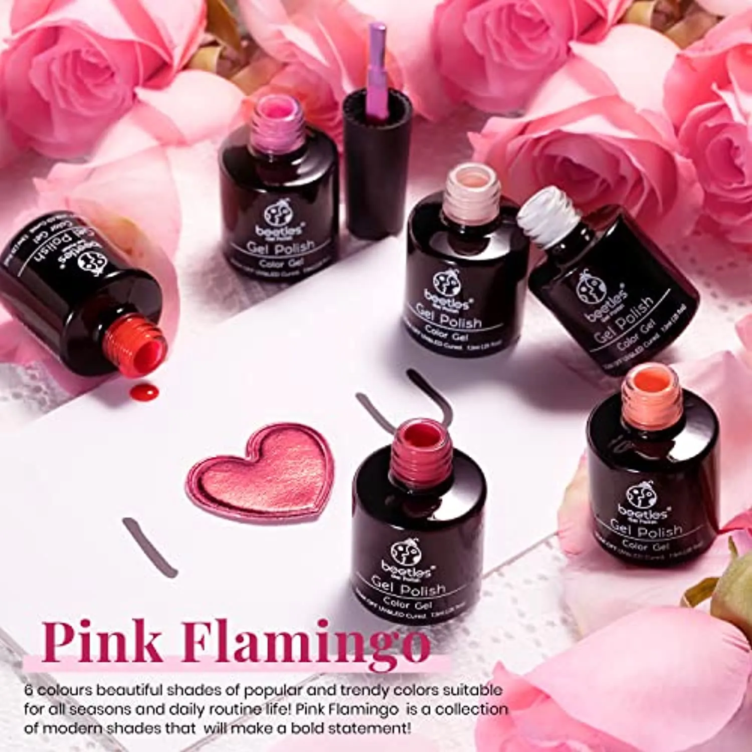 Beetles Valentine's Day Glitter Baby Pink Red Gel Nail Polish Set 6 Colors Pink White Gel Polish Kit Soak Off LED Lamp Nail Gel Kit Christmas New Year Girlfriend Gift for Women Mom Manicure Kit