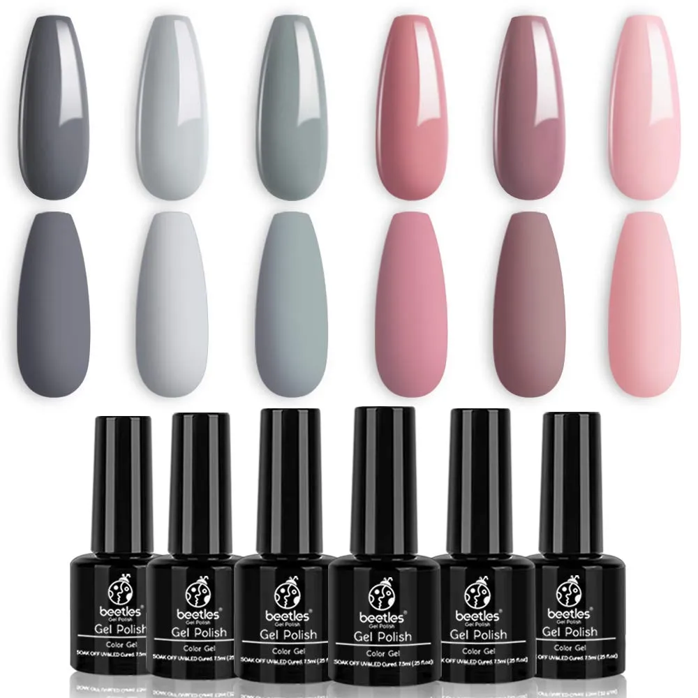 Beetles Valentine's Day Glitter Baby Pink Red Gel Nail Polish Set 6 Colors Pink White Gel Polish Kit Soak Off LED Lamp Nail Gel Kit Christmas New Year Girlfriend Gift for Women Mom Manicure Kit